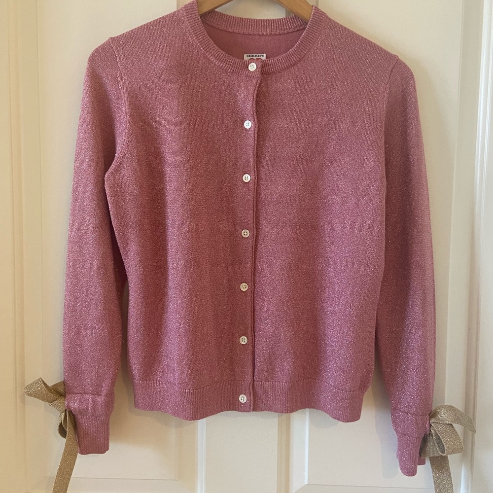 Shrimps Logan Cardigan Pink Glitter With Tie Bows Size Small